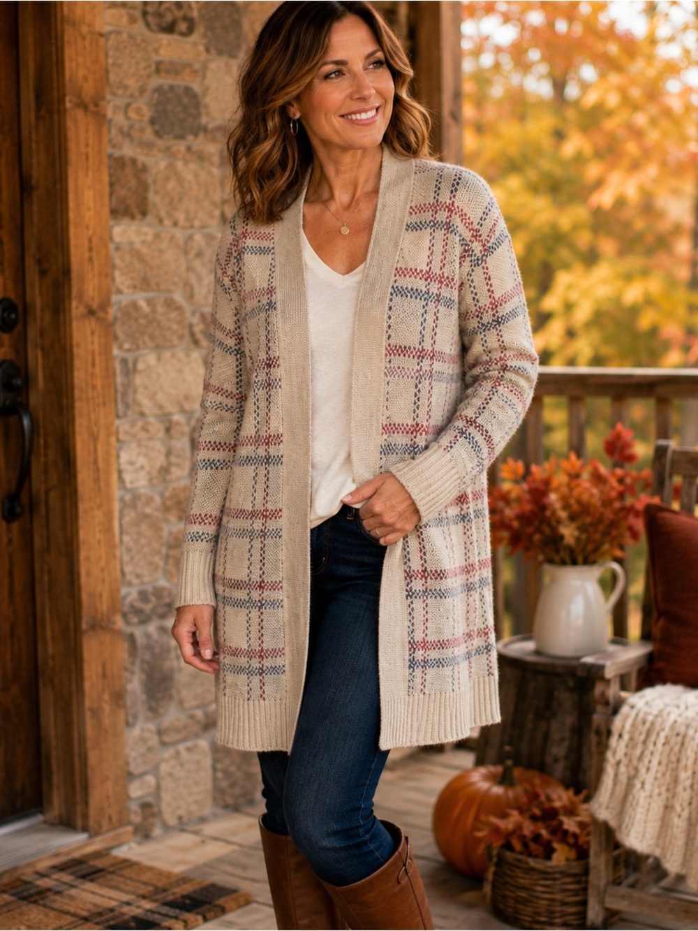 Natural Reflections Women’s XL Plaid Long Cardigan Open Front Cotton